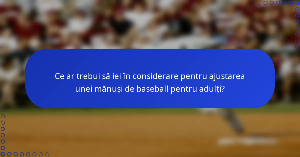 Ce ar trebui să iei în considerare pentru ajustarea unei mănuși de baseball pentru adulți?