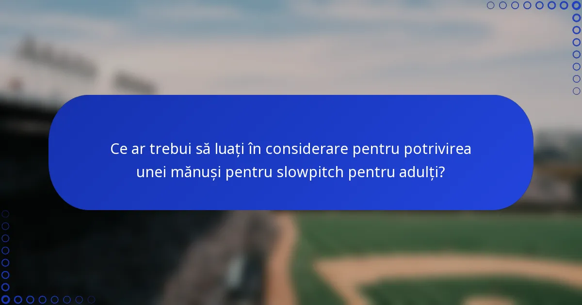 Ce ar trebui să luați în considerare pentru potrivirea unei mănuși pentru slowpitch pentru adulți?