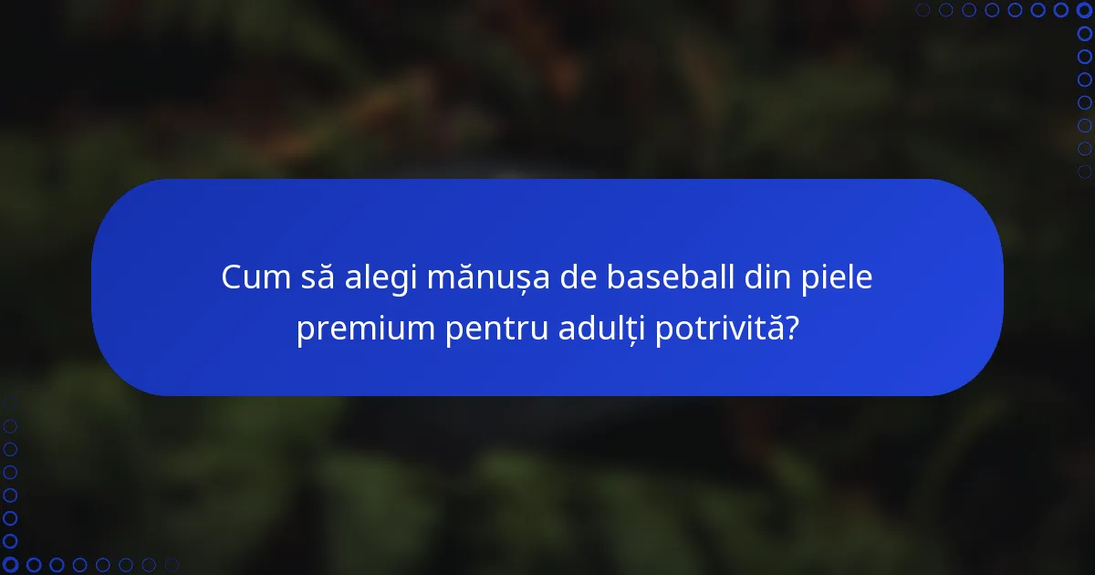 Cum să alegi mănușa de baseball din piele premium pentru adulți potrivită?